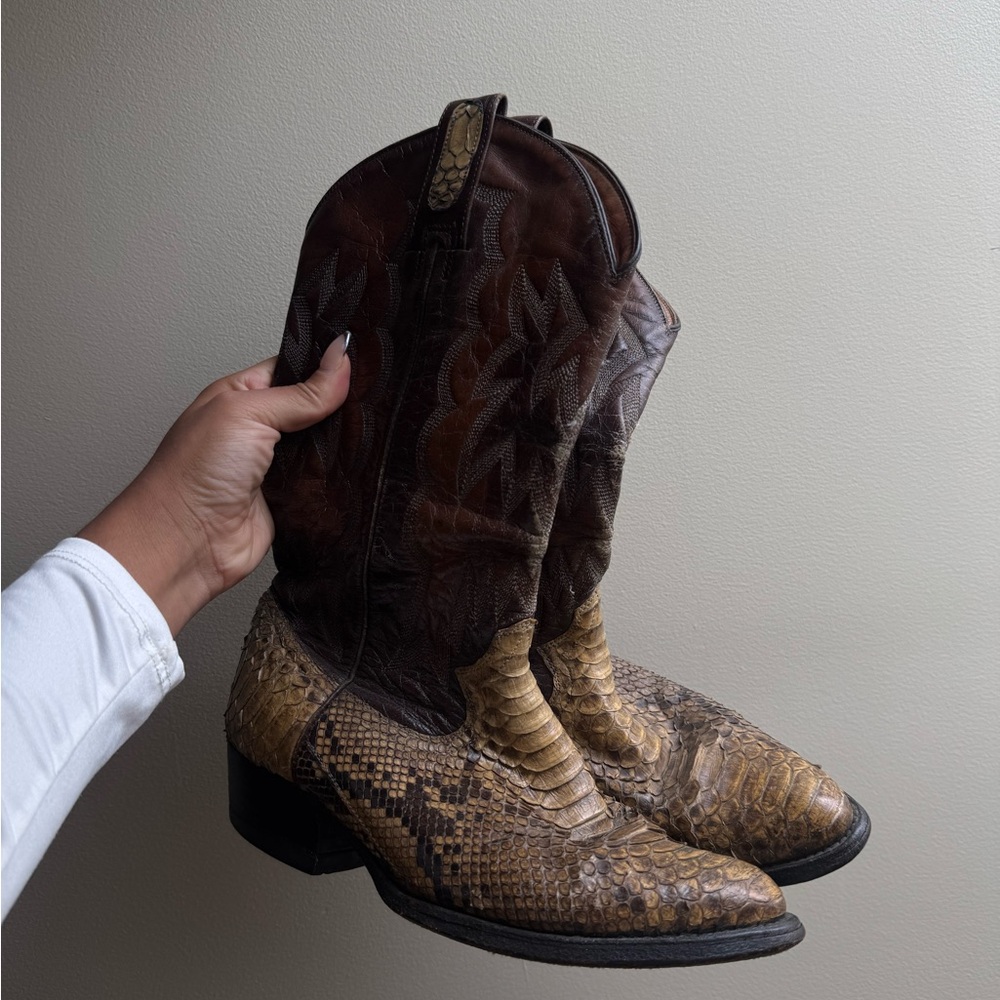 Brown and Tan Snakeskin Cowboy Boots